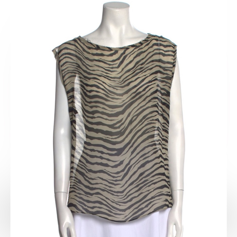 Nili Lotan “ Sadie Tank “ Bengal Tiger Sheer Zebra SILK Top Blouse Black Cream M - Picture 3 of 16